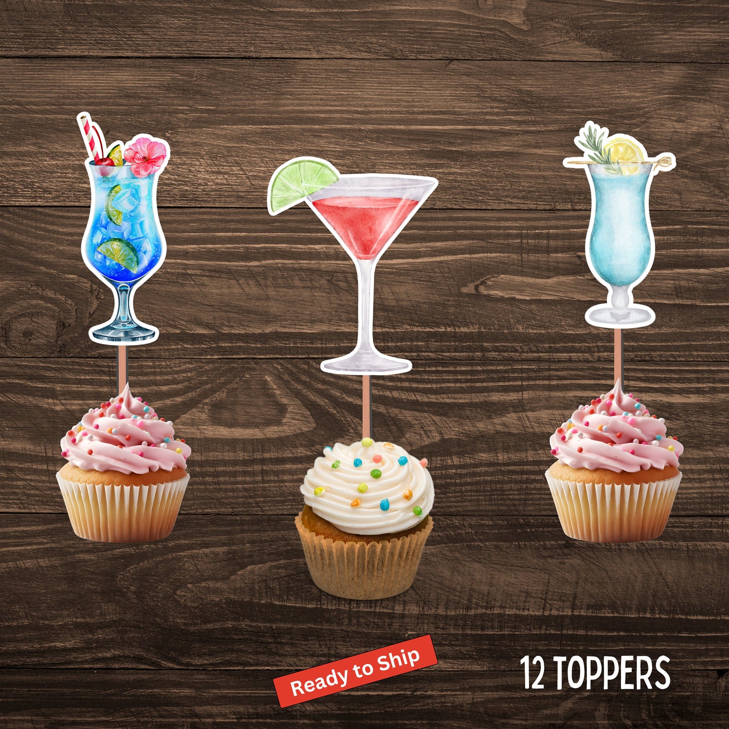 Cocktail Drinks Cupcake Toppers